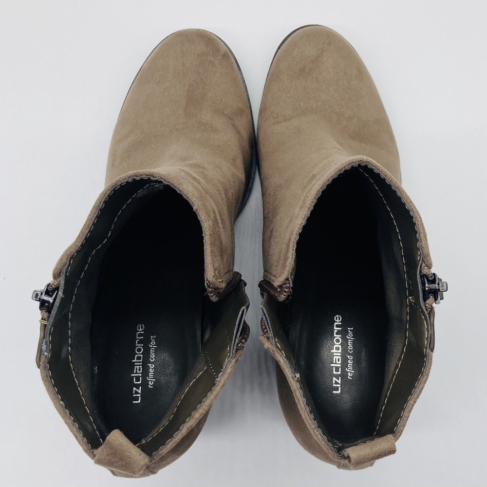 Liz Claiborne Refined Comfort Sz 7M Suede Ankle Boots Zip Closure Block Heel Tan - Picture 3 of 12
